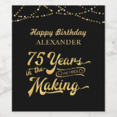 75e Verjaardag Retro  Foto Zwart Goud Wijn Etiket (Enkel label)