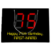 75e verjaardag: Rode digitale klok stijl "75" + na Groot Cadeauzakje (Voorkant)