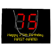 75e verjaardag: Rode digitale klok stijl "75" + na Groot Cadeauzakje (Achterkant)