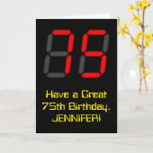 75e verjaardag: Rode digitale klok stijl "75" + na Kaart (Gele Bloem)