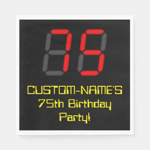75e verjaardag: Rode digitale klok stijl "75" + na Servet
