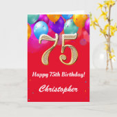75e verjaardag Rode en gouden kleurrijke ballonnen Kaart (Gele Bloem)