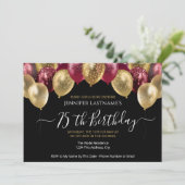 75e verjaardag Rode en gouduitnodiging Kaart (Staand voorkant)