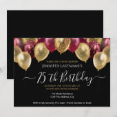 75e verjaardag Rode en gouduitnodiging Kaart (Voorkant / Achterkant)