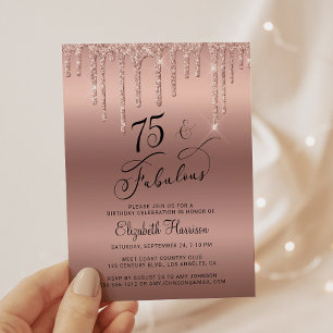 75e verjaardag Roos Gold Glitter Budget Invitation