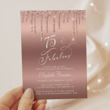 75e verjaardag Roos Gold Glitter Budget Invitation