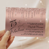 75e verjaardag Roos Gold Glitter Budget Invitation