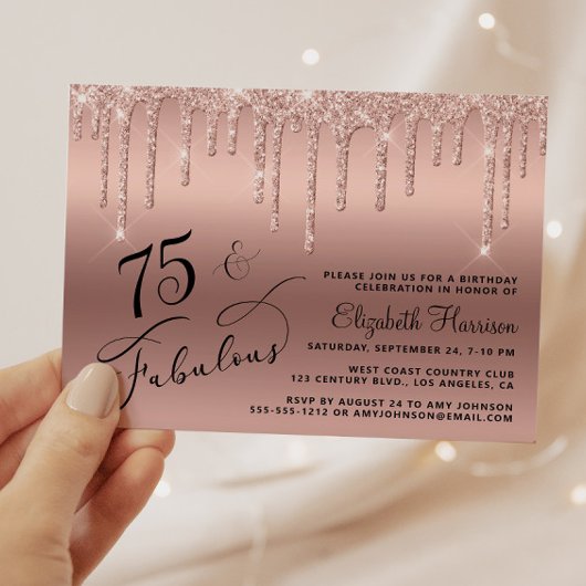 75e verjaardag Roos Gold Glitter Budget Invitation