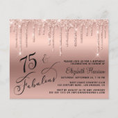 75e verjaardag Roos Gold Glitter Budget Invitation (Voorkant)