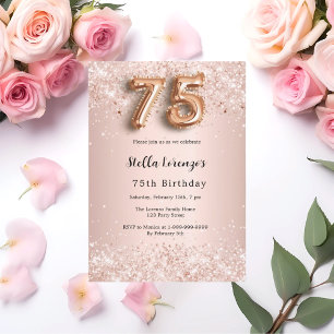 75e verjaardag roos gouden roze confetti kaart