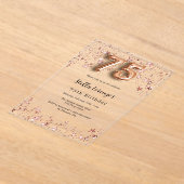 75e verjaardag roos gouden sterren helder acryl uitnodigingen (Laagn)