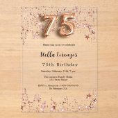 75e verjaardag roos gouden sterren helder acryl uitnodigingen (Voorkant)
