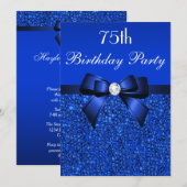 75e verjaardag Royal Blue Sequins Bow and Diamond Kaart (Voorkant / Achterkant)