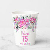 75e verjaardag roze bloemenpapier bekers (Achterkant)