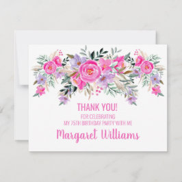 75e verjaardag roze floral bedankkaart