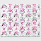 75e verjaardag roze floral cadeaupapier (Vlak)