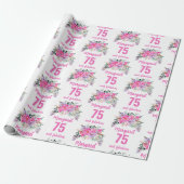 75e verjaardag roze floral cadeaupapier (Uitgerold)