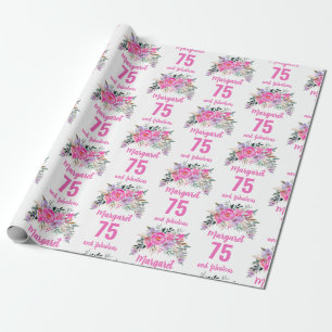 75e verjaardag roze floral cadeaupapier