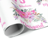 75e verjaardag roze floral cadeaupapier (Rol Hoek)