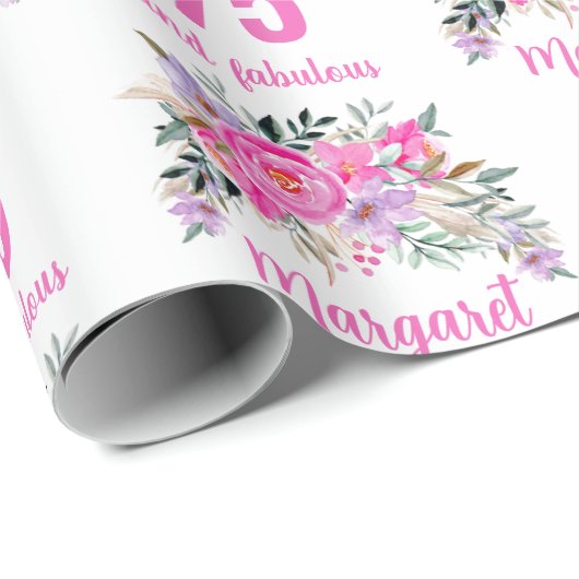75e verjaardag roze floral cadeaupapier (Rol Hoek)