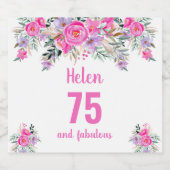 75e verjaardag roze floral sparkling wijnetiket (Enkel label)