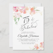75e verjaardag Roze Floral Waterverf Partij Kaart (Voorkant)