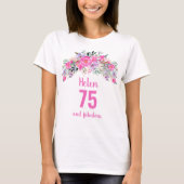 75e verjaardag roze florale naam t-shirt (Voorkant)