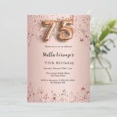 75e verjaardag roze goud roze sterren luxe kaart (Staand voorkant)