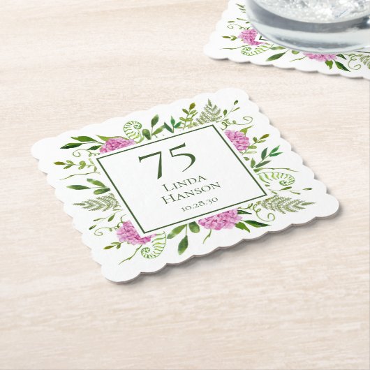 75e verjaardag Roze hydrangeas Kartonnen Onderzetters (Gebogen)