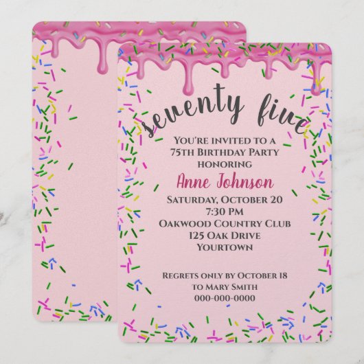 75e verjaardag roze ijsjes en strooisel kaart (Voorkant / Achterkant)