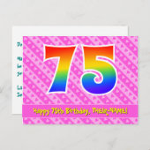 75e verjaardag: roze strepen & harten, regenboog 7 briefkaart (Voorkant / Achterkant)