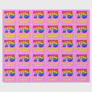 75e verjaardag: roze strepen & harten, regenboog # cadeaupapier