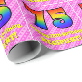 75e verjaardag: roze strepen & harten, regenboog # cadeaupapier (Rol Hoek)