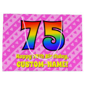 75e verjaardag: roze strepen & harten, regenboog # groot cadeauzakje (Achterkant)