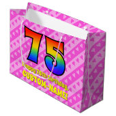 75e verjaardag: roze strepen & harten, regenboog # groot cadeauzakje (Voorkant Gekanteld)