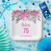 75e verjaardag roze waterverf bloemig papieren bordje (Feest)