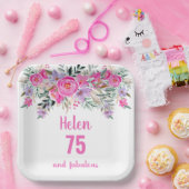 75e verjaardag roze waterverf bloemig papieren bordje (Feest)