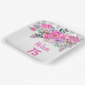 75e verjaardag roze waterverf bloemig papieren bordje (Gebogen)