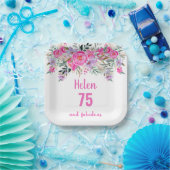 75e verjaardag roze waterverf bloemig papieren bordje (Feest)