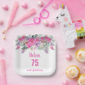 75e verjaardag roze waterverf bloemig papieren bordje (Feest)