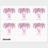75e verjaardag roze waterverf floral classic vierkante sticker (Vel)