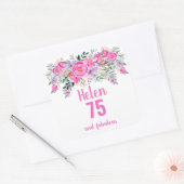 75e verjaardag roze waterverf floral classic vierkante sticker (Envelop)