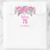 75e verjaardag roze waterverf floral classic vierkante sticker (Tas)