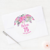 75e verjaardag roze waterverf florale klassieke ro ronde sticker (Envelop)