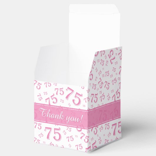 75e verjaardag roze/wit nummerpatroon bedankdoosjes (Geopend)