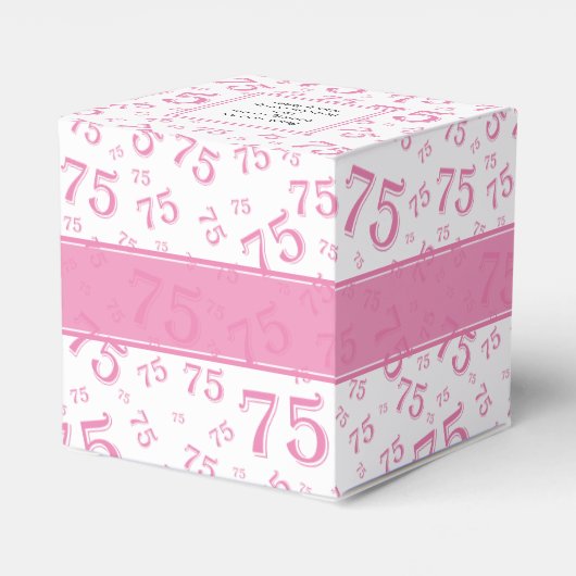75e verjaardag roze/wit nummerpatroon bedankdoosjes (Achterkant)
