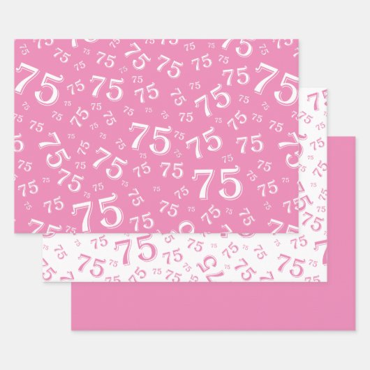 75e verjaardag Roze & Witte nummerpatroon 75 Inpakpapier Vel (Set)