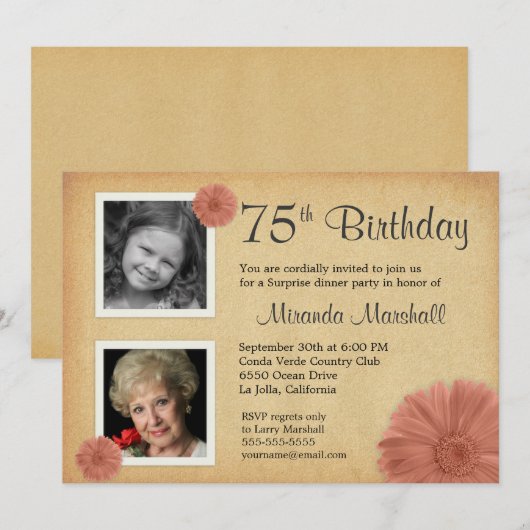 75e verjaardag Rustic Daisy 2 Foto nodigt uit Kaart (Voorkant / Achterkant)