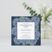 75e verjaardag Rustic Wood Blue Hydrangeas Party Kaart (Staand voorkant)