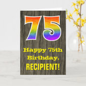 75e verjaardag: Rustieke Faux Wood Look, Regenboog Kaart (Gele Bloem)